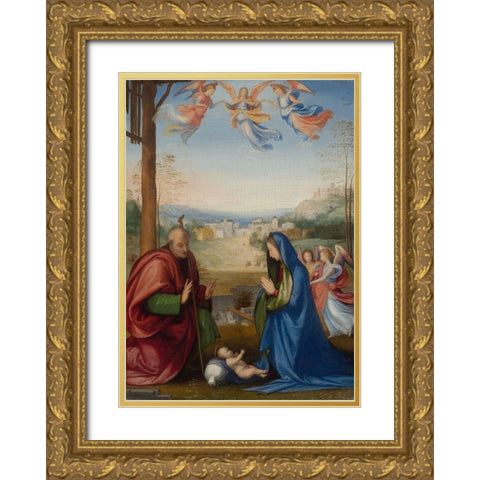 The Nativity Gold Ornate Wood Framed Art Print with Double Matting by Bartolomeo, Fra