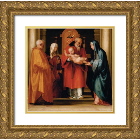 The Scene of Christ in the Temple Gold Ornate Wood Framed Art Print with Double Matting by Bartolomeo, Fra