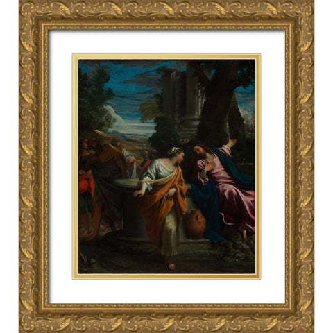 Christ and the Samaritan Woman Gold Ornate Wood Framed Art Print with Double Matting by Carracci, Annibale