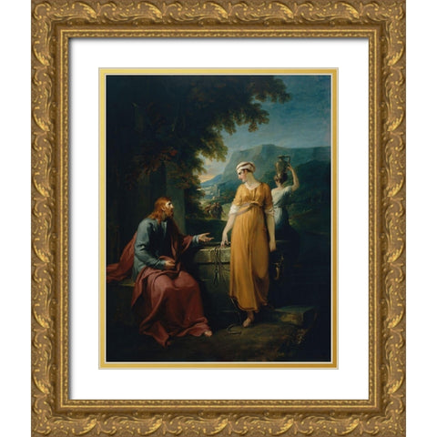 Christ and the woman of Samaria Gold Ornate Wood Framed Art Print with Double Matting by Hamilton, William