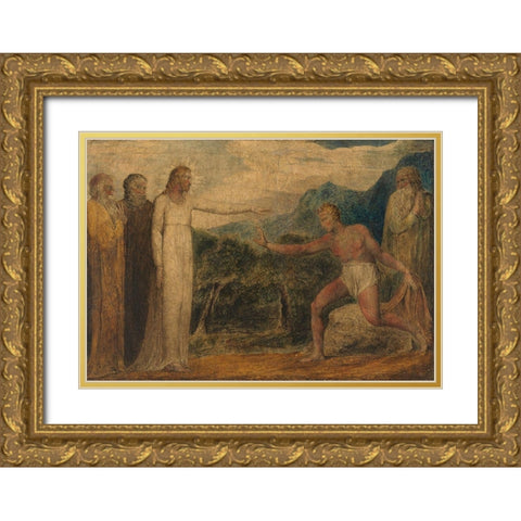 Christ Giving Sight to Bartimaeus Gold Ornate Wood Framed Art Print with Double Matting by Blake, William