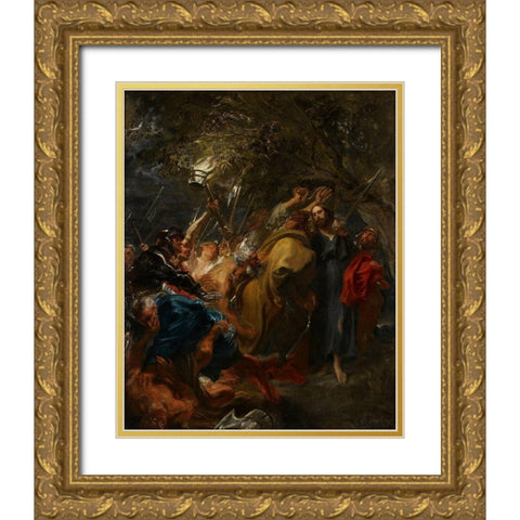 The Betrayal of Christ Gold Ornate Wood Framed Art Print with Double Matting by van Dyck, Anthony