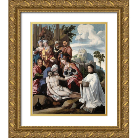 Lamentation of Christ with a Donor Gold Ornate Wood Framed Art Print with Double Matting by van Scorel, Jan