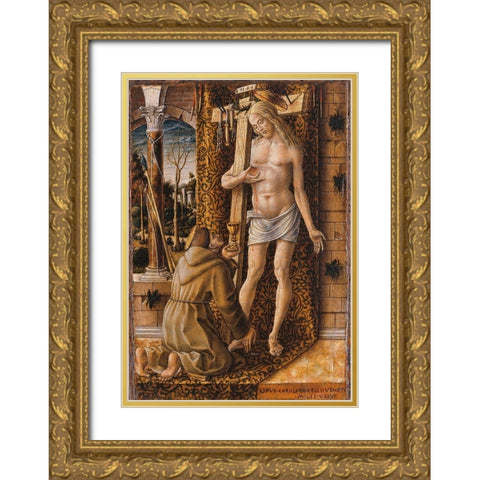 Saint Francis Collecting the Blood of Christ Gold Ornate Wood Framed Art Print with Double Matting by Crivelli, Carlo