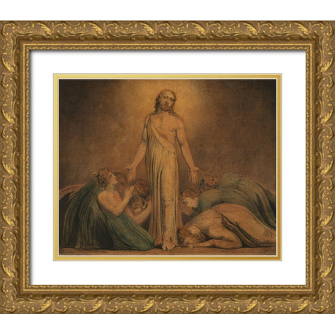 Christ Appearing to the Apostles after the Resurrection Gold Ornate Wood Framed Art Print with Double Matting by Blake, William