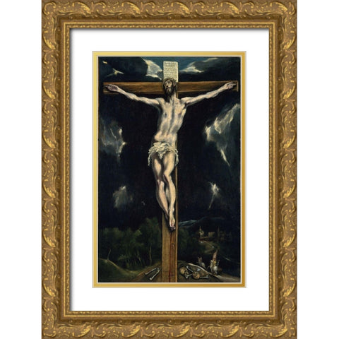 Christ on the Cross Gold Ornate Wood Framed Art Print with Double Matting by El Greco