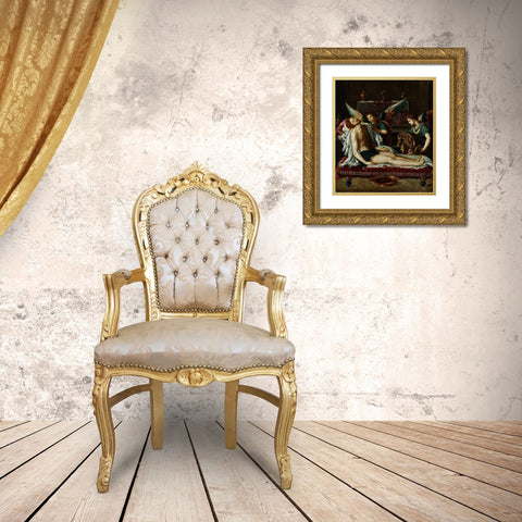 The Body of Christ Anointed by Two Angels Gold Ornate Wood Framed Art Print with Double Matting by Allori, Alessandro