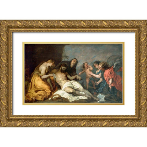 Lamentation over the Dead Christ Gold Ornate Wood Framed Art Print with Double Matting by van Dyck, Anthony