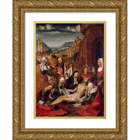 Mourning over the Dead Body of Christ Gold Ornate Wood Framed Art Print with Double Matting by da San Leocadio, Paolo