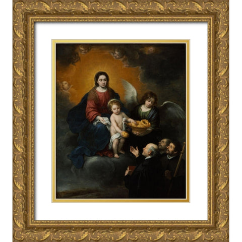 The Infant Christ Distributing Bread to the Pilgrims Gold Ornate Wood Framed Art Print with Double Matting by Murillo, Bartolome Esteban