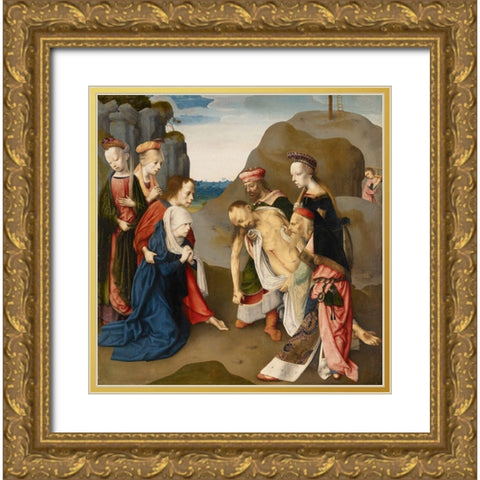 Lamentation over the Dead Christ Gold Ornate Wood Framed Art Print with Double Matting by Master of the Virgo inter Virgines