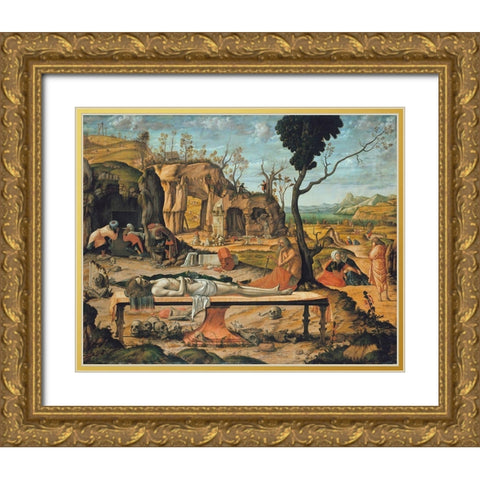 Preparation of Christs Tomb Gold Ornate Wood Framed Art Print with Double Matting by Carpaccio, Vittore