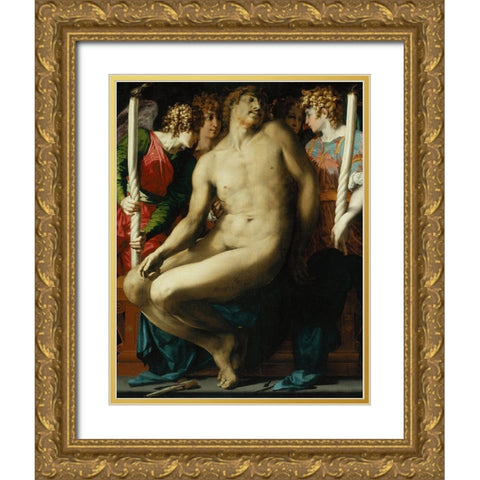 The Dead Christ with Angels Gold Ornate Wood Framed Art Print with Double Matting by Fiorentino, Rosso