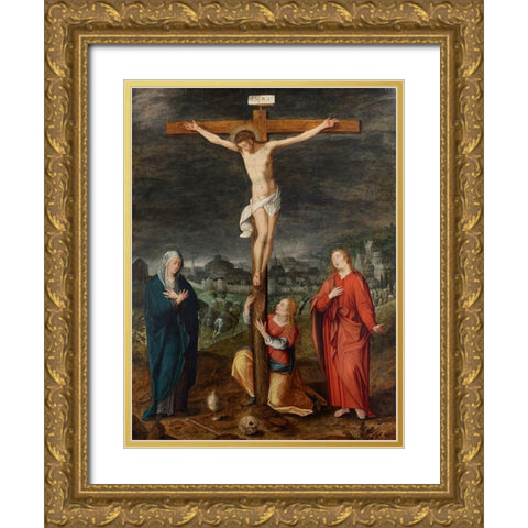 The Crucifixion Gold Ornate Wood Framed Art Print with Double Matting by Netherlandish  School