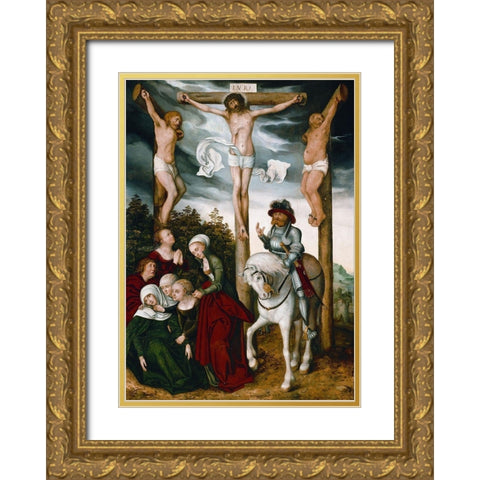 Crucifixion of Christ Gold Ornate Wood Framed Art Print with Double Matting by Cranach, Lucas