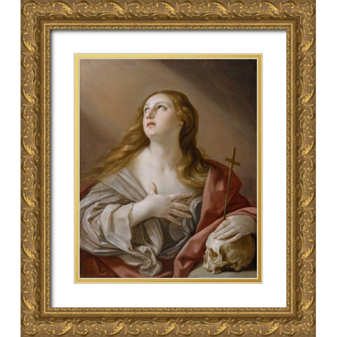 The Penitent Magdalene Gold Ornate Wood Framed Art Print with Double Matting by Reni, Guido