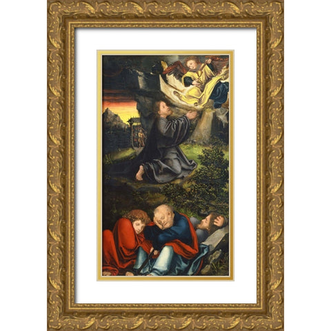 The Garden of Gethsemane Gold Ornate Wood Framed Art Print with Double Matting by Cranach the Elder, Lucas