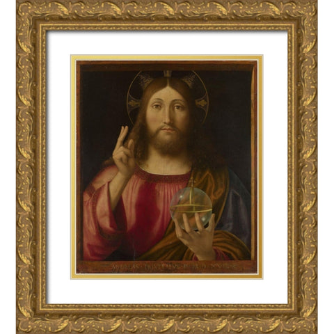 Salvator Mundi Gold Ornate Wood Framed Art Print with Double Matting by Previtali, Andrea