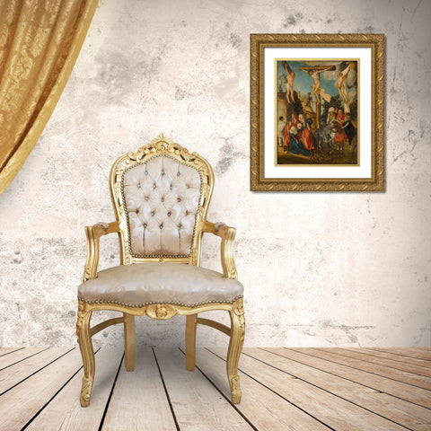 The Crucifixion Gold Ornate Wood Framed Art Print with Double Matting by Cranach the Elder, Lucas
