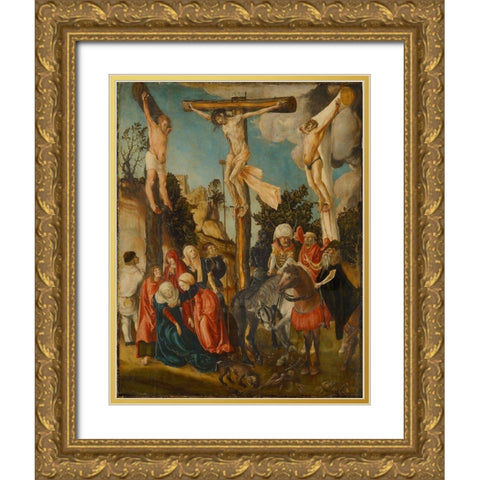 The Crucifixion Gold Ornate Wood Framed Art Print with Double Matting by Cranach the Elder, Lucas