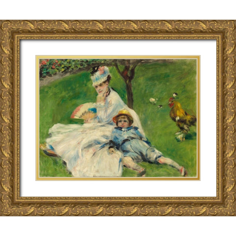 Madame Monet and Her Son Gold Ornate Wood Framed Art Print with Double Matting by Renoir, Pierre-Auguste