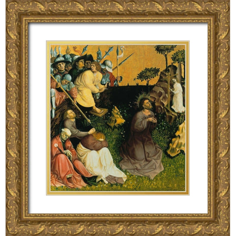 Christ on the Mount of Olives Gold Ornate Wood Framed Art Print with Double Matting by Multscher, Hans