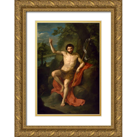 St. John the Baptist Preaching in the Wilderness Gold Ornate Wood Framed Art Print with Double Matting by Mengs, Anton Raphael