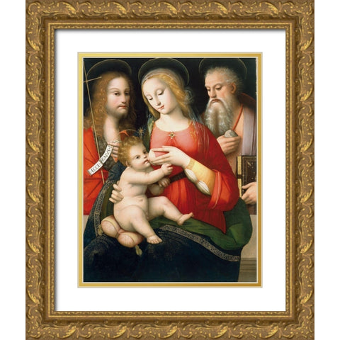Madonna with Child and Saints John the Baptist and Girolamo Gold Ornate Wood Framed Art Print with Double Matting by Piccinelli, Andrea