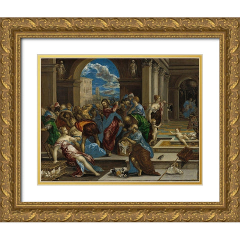 Christ cleansing the Temple Gold Ornate Wood Framed Art Print with Double Matting by El Greco