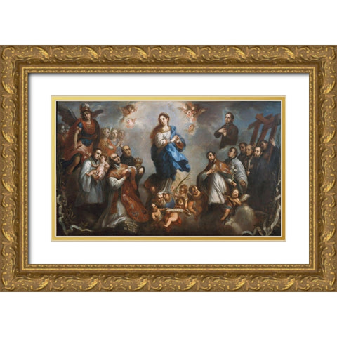 The Inmaculate Conception with Jesuits Gold Ornate Wood Framed Art Print with Double Matting by Aguilera, Juan Francisco de