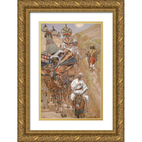 Rebecca Meets Isaac by the Way Gold Ornate Wood Framed Art Print with Double Matting by Tissot, James