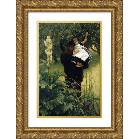 The Widower Gold Ornate Wood Framed Art Print with Double Matting by Tissot, James