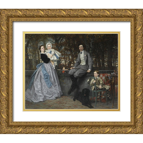 Portrait of the Marquis and Marchioness of Miramon and their children Gold Ornate Wood Framed Art Print with Double Matting by Tissot, James