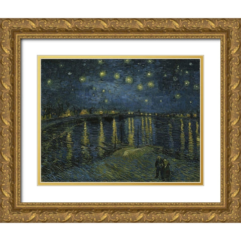 Starry Night Gold Ornate Wood Framed Art Print with Double Matting by van Gogh, Vincent