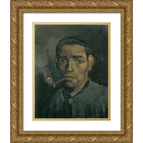 Head of a man Gold Ornate Wood Framed Art Print with Double Matting by van Gogh, Vincent