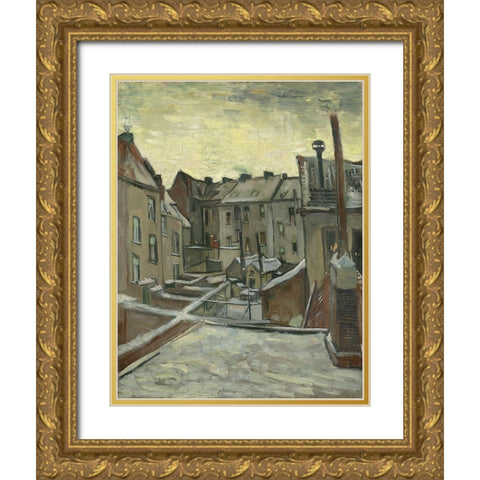Houses seen from the back Gold Ornate Wood Framed Art Print with Double Matting by van Gogh, Vincent