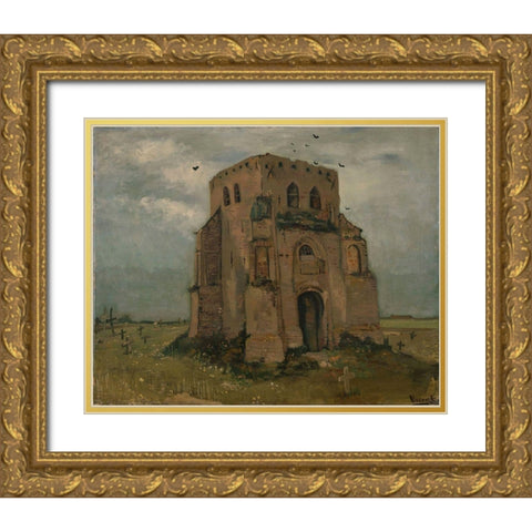 The old church tower at Nuenen Gold Ornate Wood Framed Art Print with Double Matting by van Gogh, Vincent