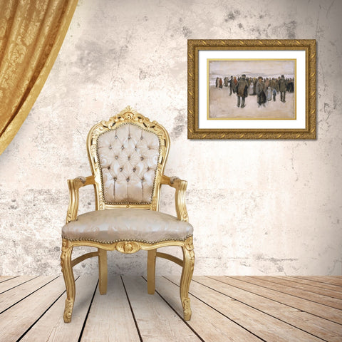 Beach at Scheveningen Gold Ornate Wood Framed Art Print with Double Matting by van Gogh, Vincent