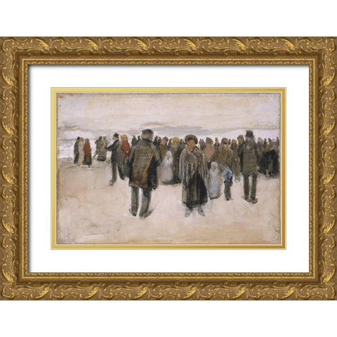 Beach at Scheveningen Gold Ornate Wood Framed Art Print with Double Matting by van Gogh, Vincent