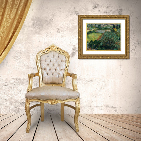 Field with Poppies Gold Ornate Wood Framed Art Print with Double Matting by van Gogh, Vincent