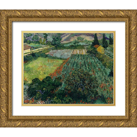 Field with Poppies Gold Ornate Wood Framed Art Print with Double Matting by van Gogh, Vincent