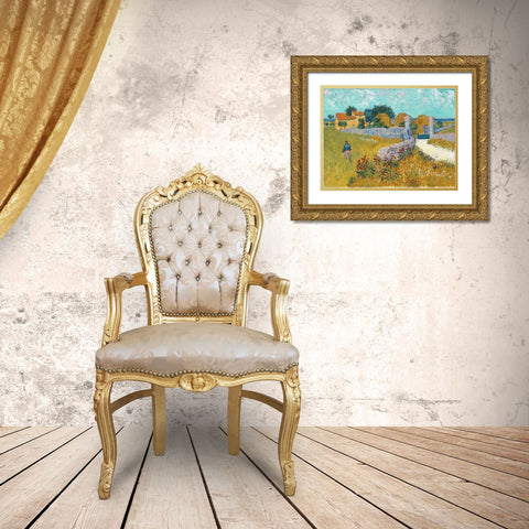 Farmhouse in Provence Gold Ornate Wood Framed Art Print with Double Matting by van Gogh, Vincent