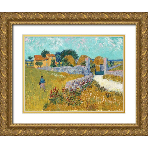 Farmhouse in Provence Gold Ornate Wood Framed Art Print with Double Matting by van Gogh, Vincent