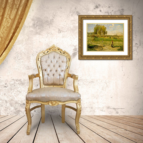 Giverny Gold Ornate Wood Framed Art Print with Double Matting by Pissarro, Camille