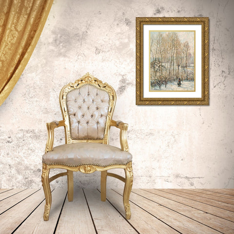 Morning Sunlight on the Snow, Eragny-sur-Epte Gold Ornate Wood Framed Art Print with Double Matting by Pissarro, Camille