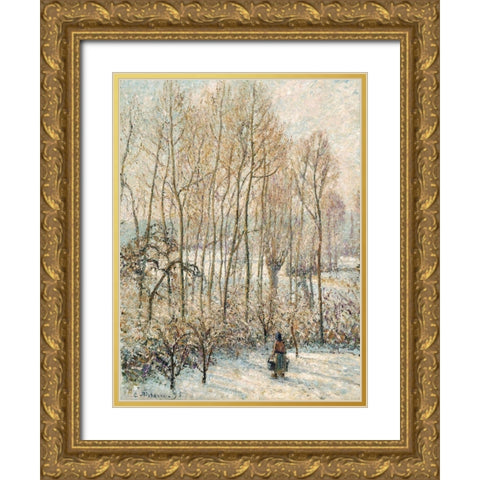 Morning Sunlight on the Snow, Eragny-sur-Epte Gold Ornate Wood Framed Art Print with Double Matting by Pissarro, Camille