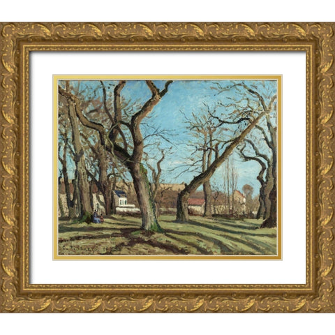Chestnut Grove at Louveciennes Gold Ornate Wood Framed Art Print with Double Matting by Pissarro, Camille