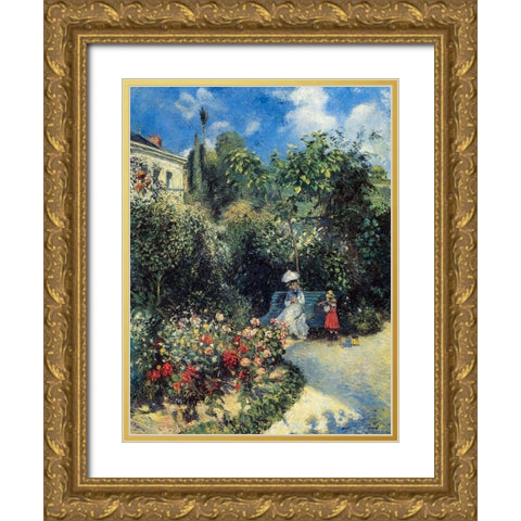 In the Garden of Les Mathurins at Pontoise Gold Ornate Wood Framed Art Print with Double Matting by Pissarro, Camille