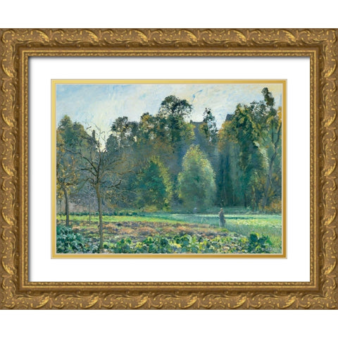 The Cabbage Field, Pontoise Gold Ornate Wood Framed Art Print with Double Matting by Pissarro, Camille