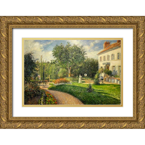 The Garden of Les Mathurins at Pontoise Gold Ornate Wood Framed Art Print with Double Matting by Pissarro, Camille